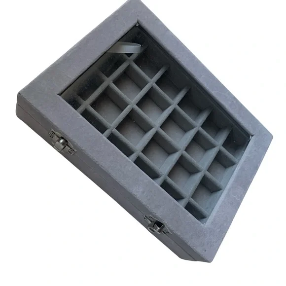 Gray Jewelry Organizer Ring Earring Jewelry Box 24 compartments - Picture 2 of 7